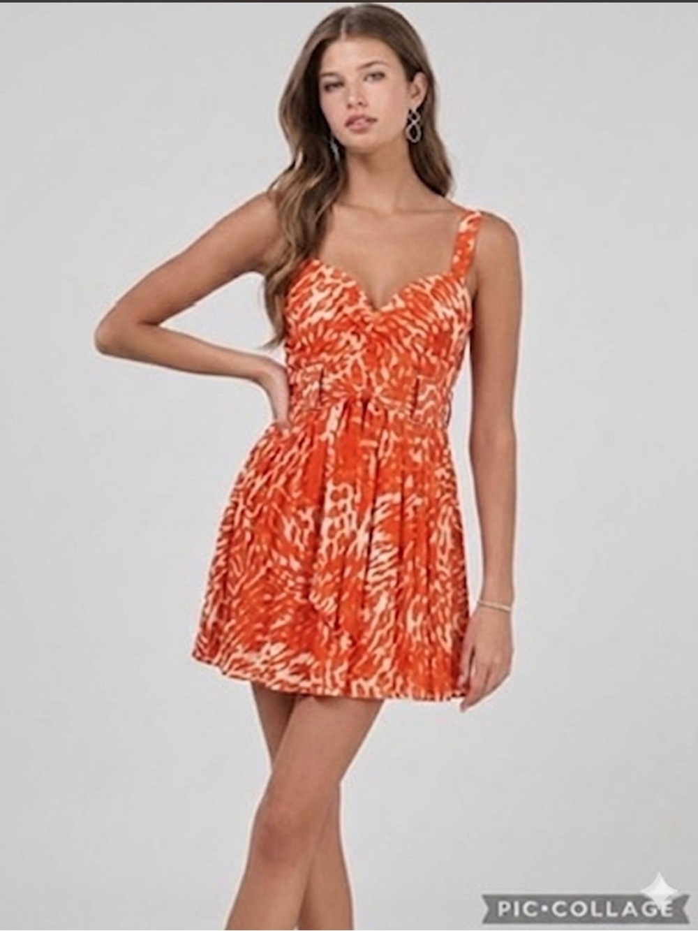LC Lauren Conrad Orange Fit & Flare Mini Dress 8 Sundress Party